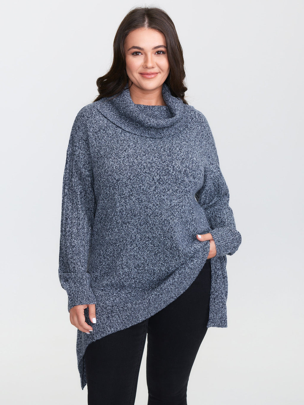 Stacked Turtleneck High-Low Hem Pullover