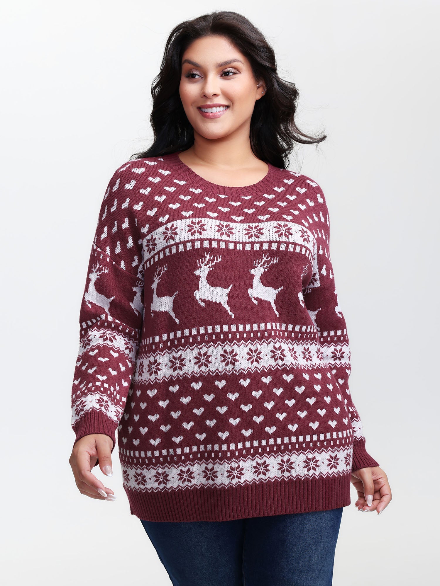 Supersoft Reindeer Holiday Print Round Neck Pullover