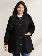 Colorful Buttons Hooded Pocket Coat