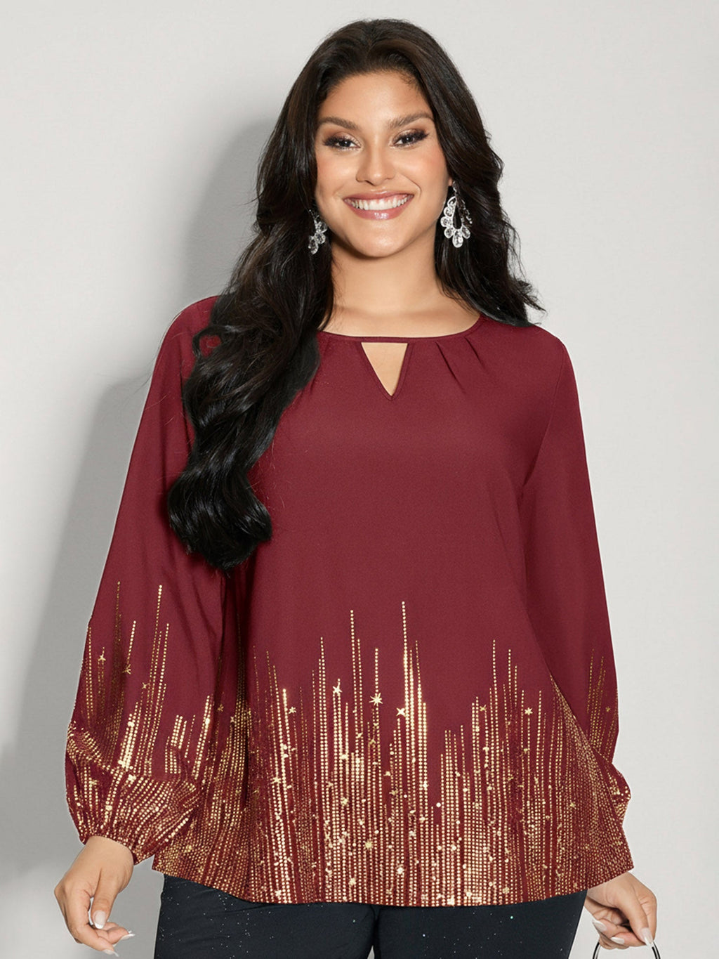 Shimmery Cut-Out Neck Blouse