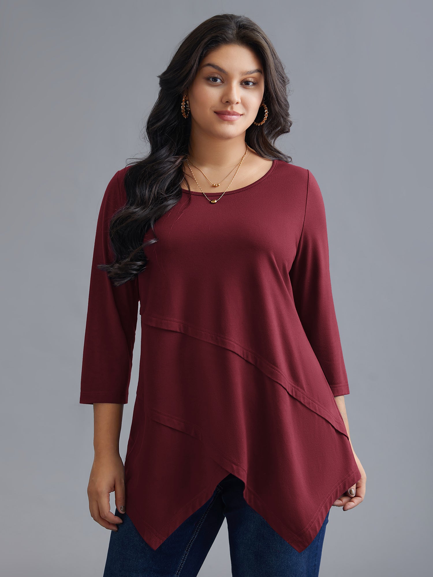 Asymmetrical Hem Overlap Long T-shirt
