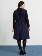 Corduroy Stretchy Waist V-Neck Midi Dress