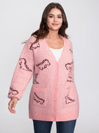 Jacquard Dinosaur Print Knit Cardigan