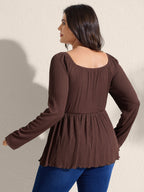 Ribbed Adjustable Drawstring Bodice Flared T-Shirt