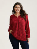 Textured Keyhole Gathered Knit Top