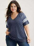 Ditsy Floral Colorblock Contrast Raglan Sleeve T-shirt