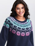 Stretchy Floral Color Gradient Jacquard Pullover