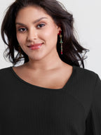 Super Stretchy Ribbed Asymmetrical Neck T-Shirt