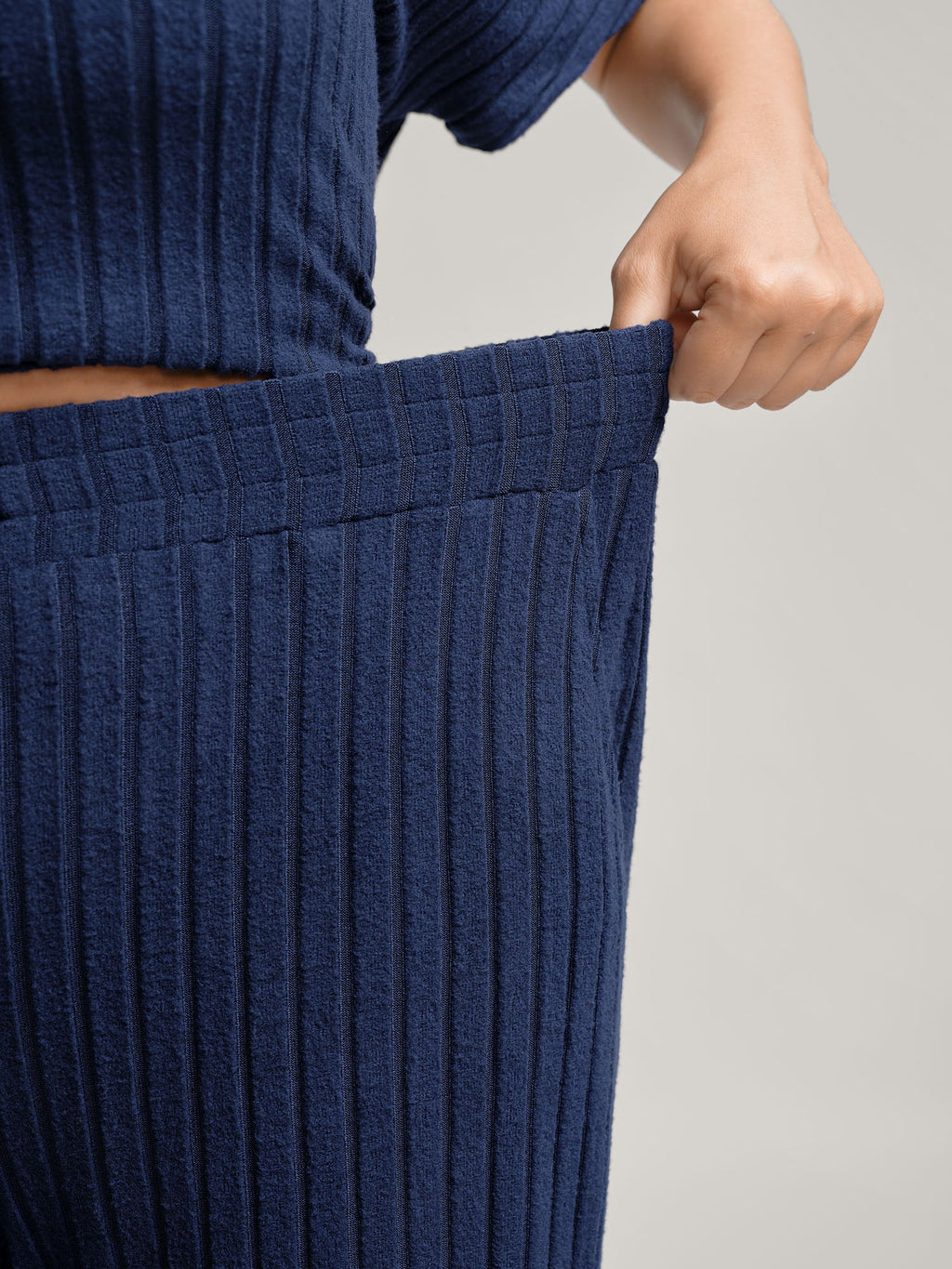 Stretchy Pit Strip Solid Loungewear Set