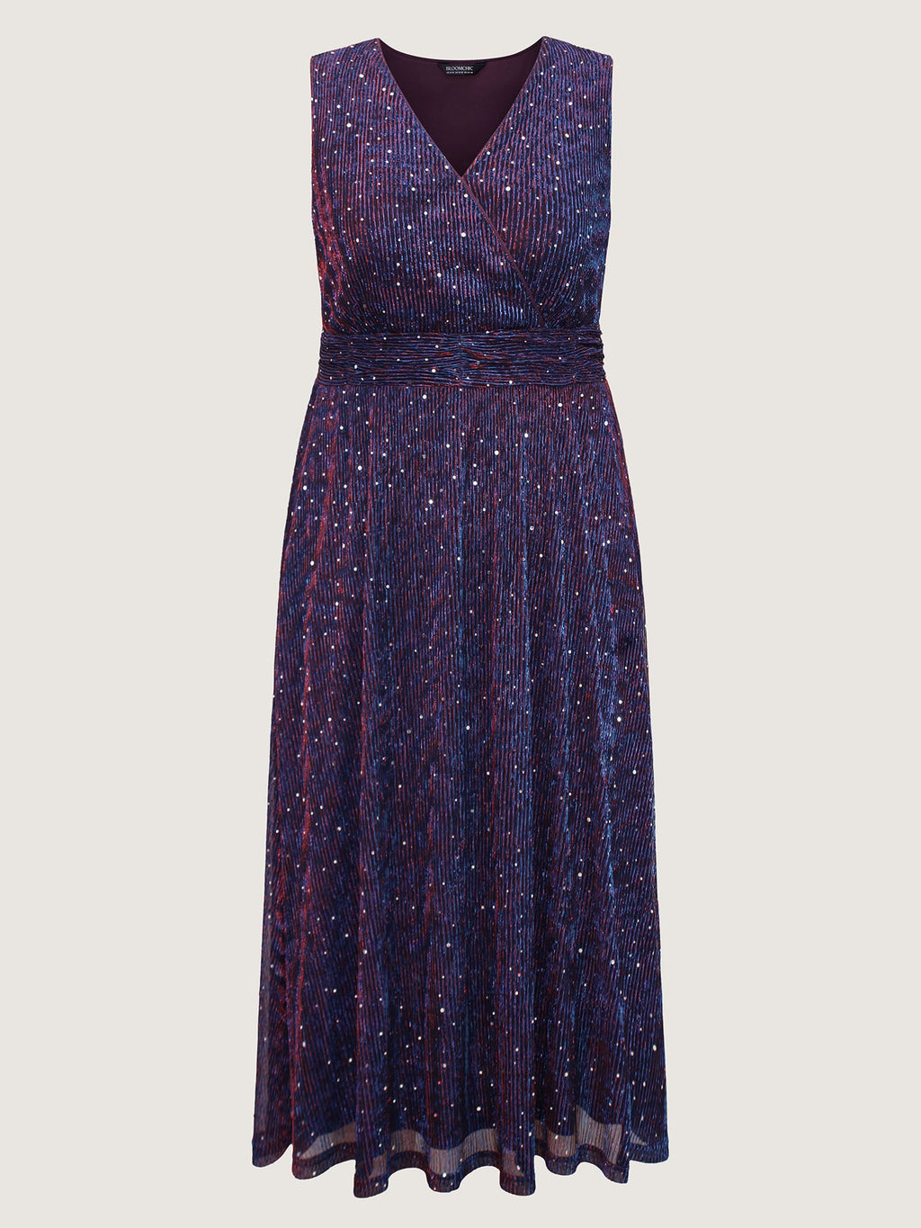 Sequin Surplice Neckline Sleeveless Midi Dress