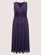 Sequin Surplice Neckline Sleeveless Midi Dress