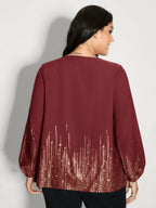 Shimmery Cut-Out Neck Blouse