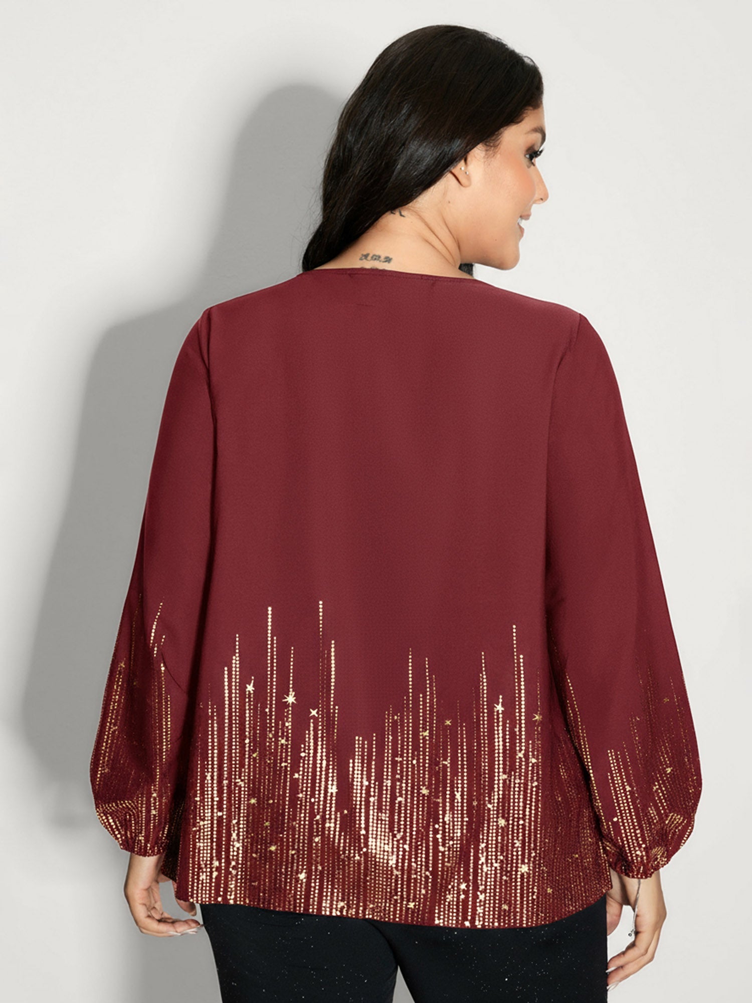 Shimmery Cut-Out Neck Blouse