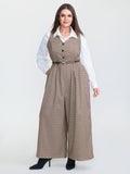Houndstooth Button Sleeveless Jumpsuit