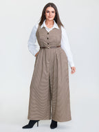 Houndstooth Button Sleeveless Jumpsuit