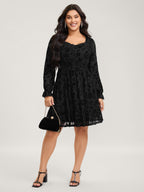 Textured Floral Shirred Waist Knee-Length Dress