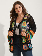 Colorful Floral Crochet Tie Knit Cardigan