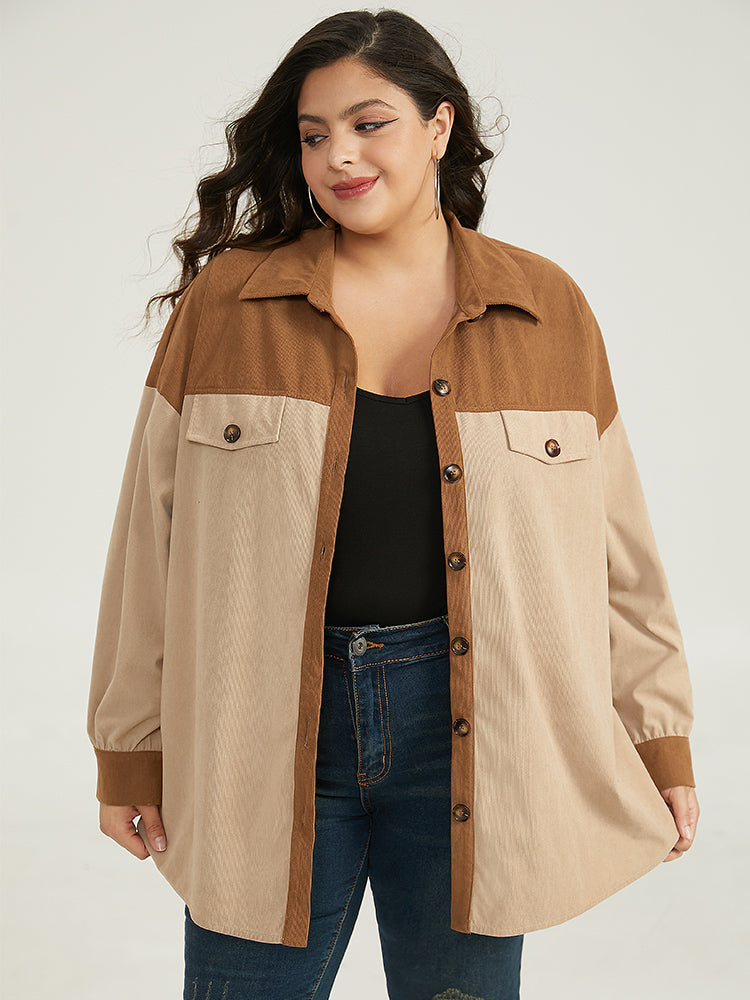 Two Tone Button Through Patchwork Coat