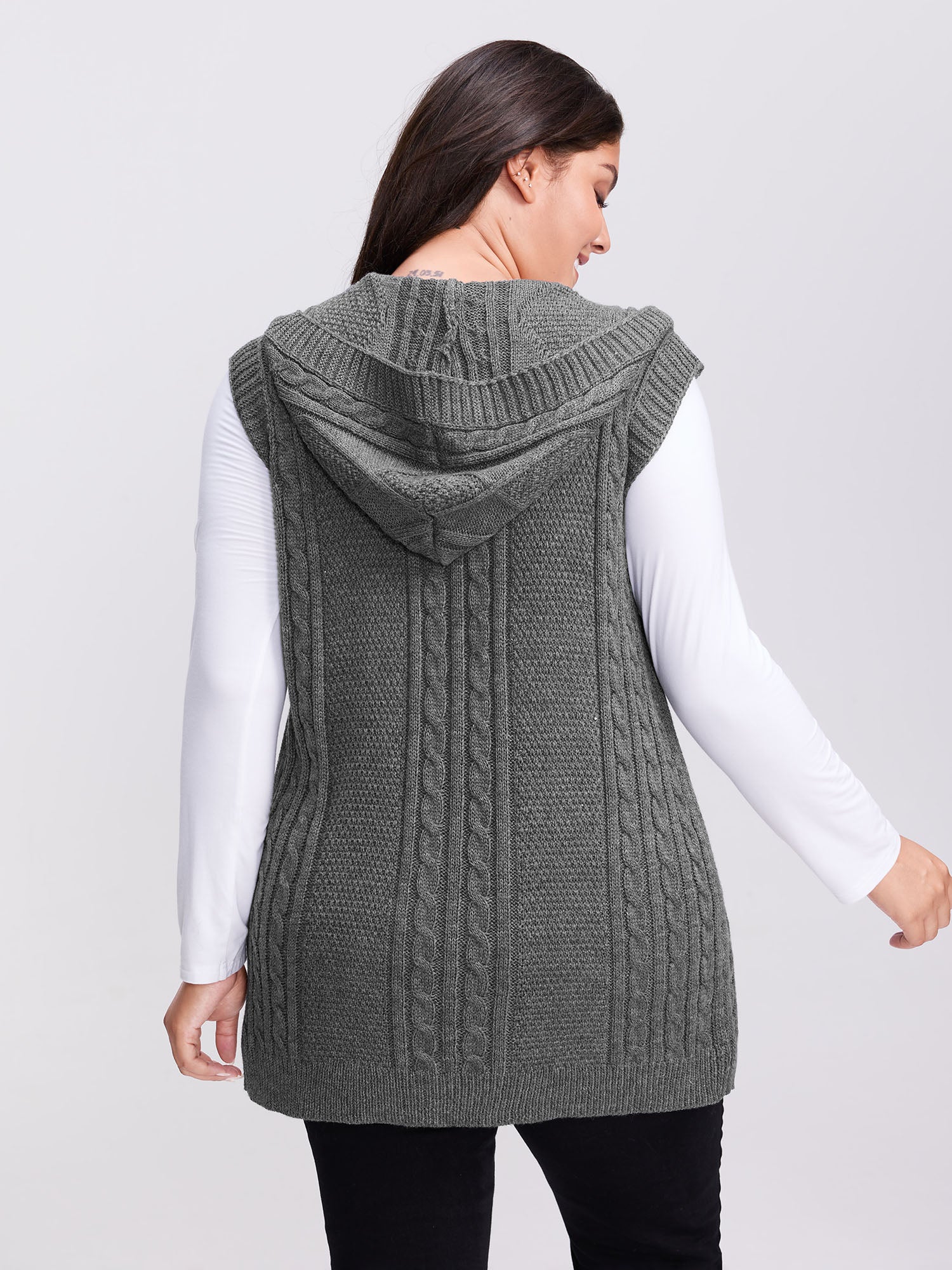 Twisted Hooded Sleeveless Knit Cardigan