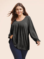 Round Neck Heather Pleated T-shirt