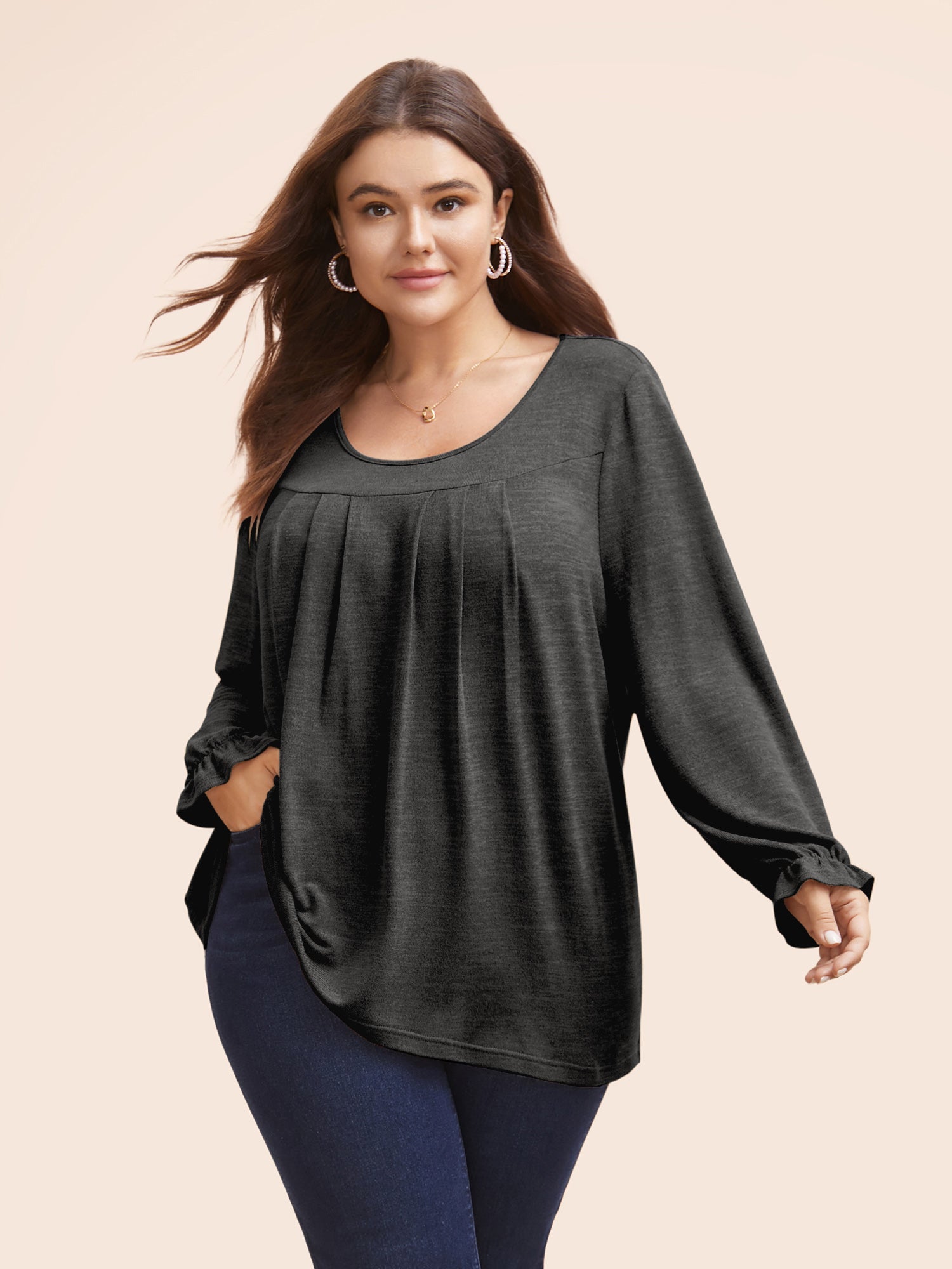 Round Neck Heather Pleated T-shirt