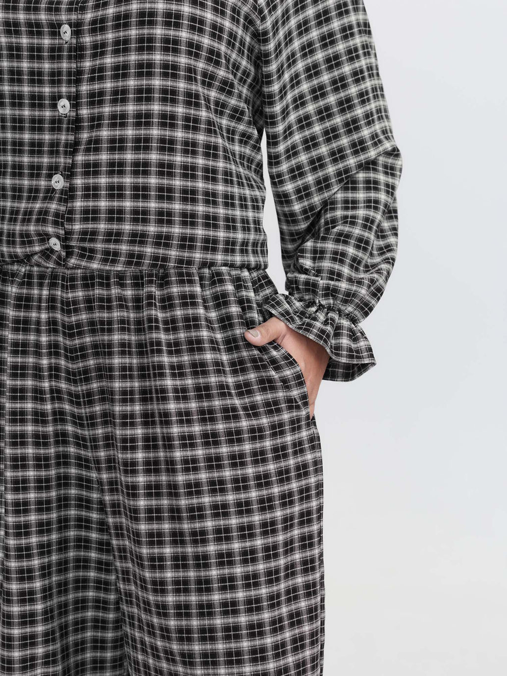 Gingham Ruffled Hem Loungewear Set