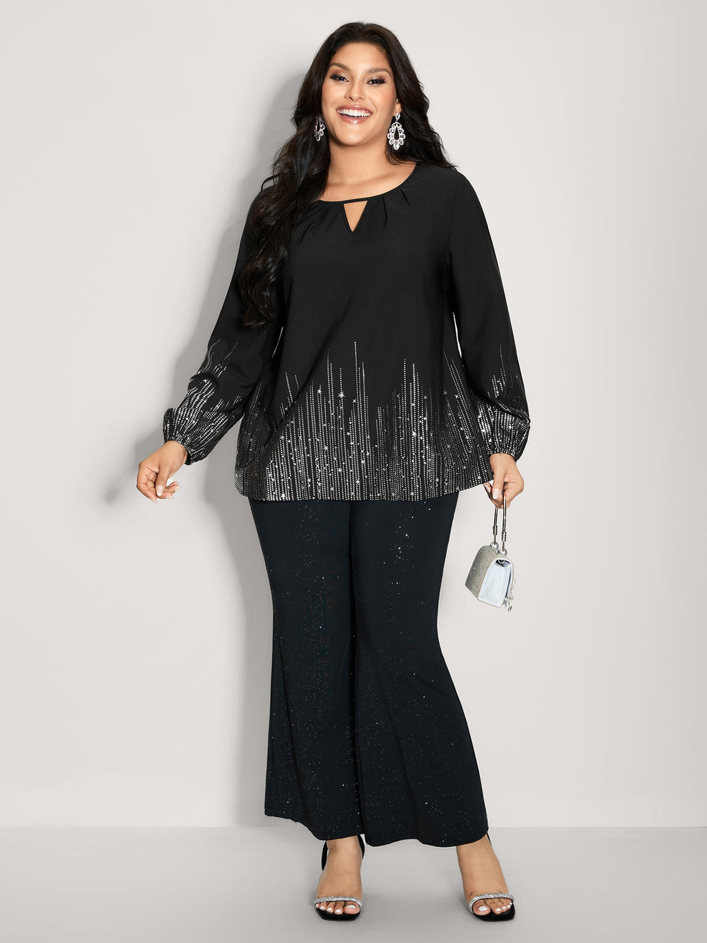 Shimmery Cut-Out Neck Blouse