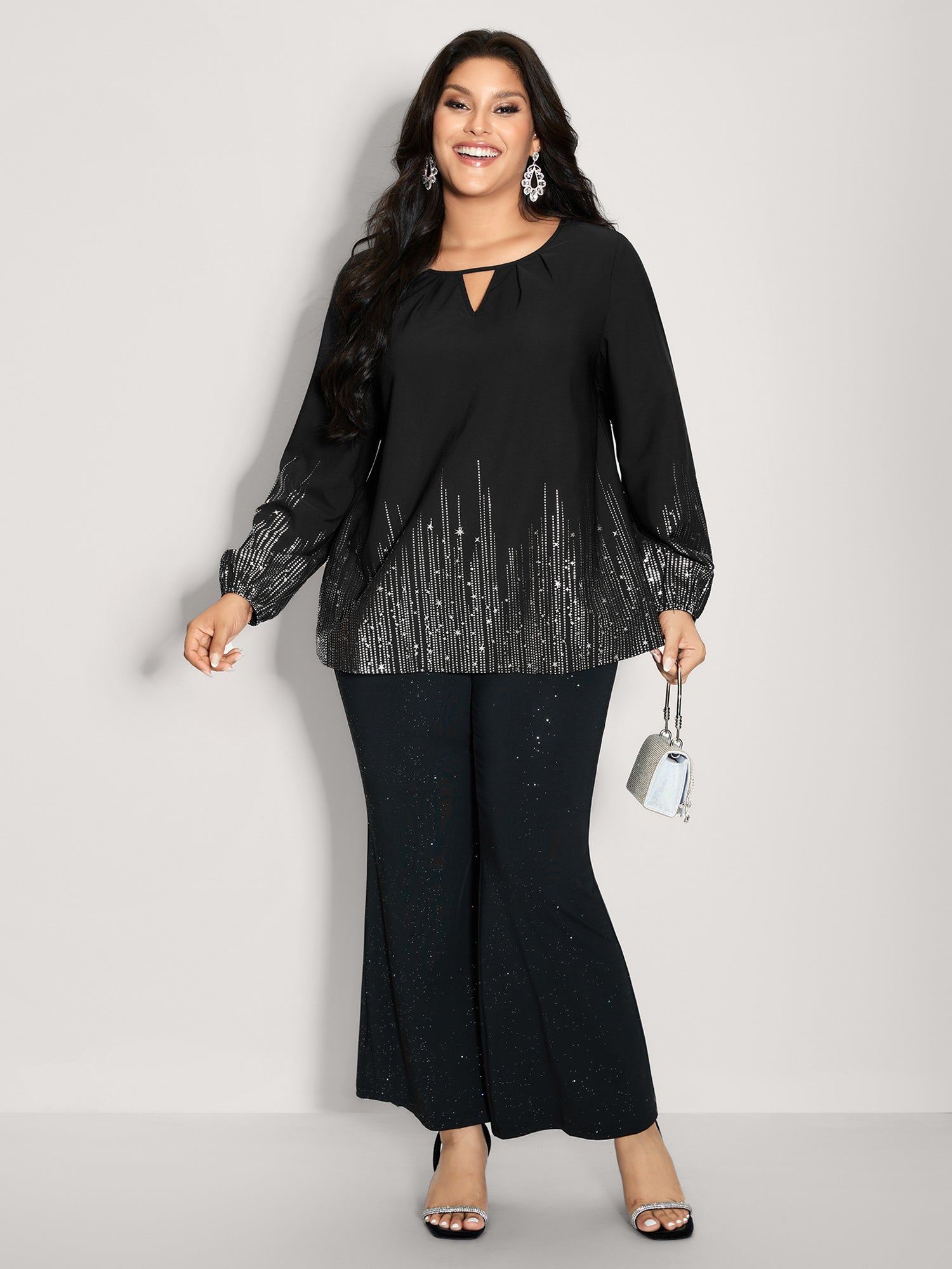 Shimmery Cut-Out Neck Blouse