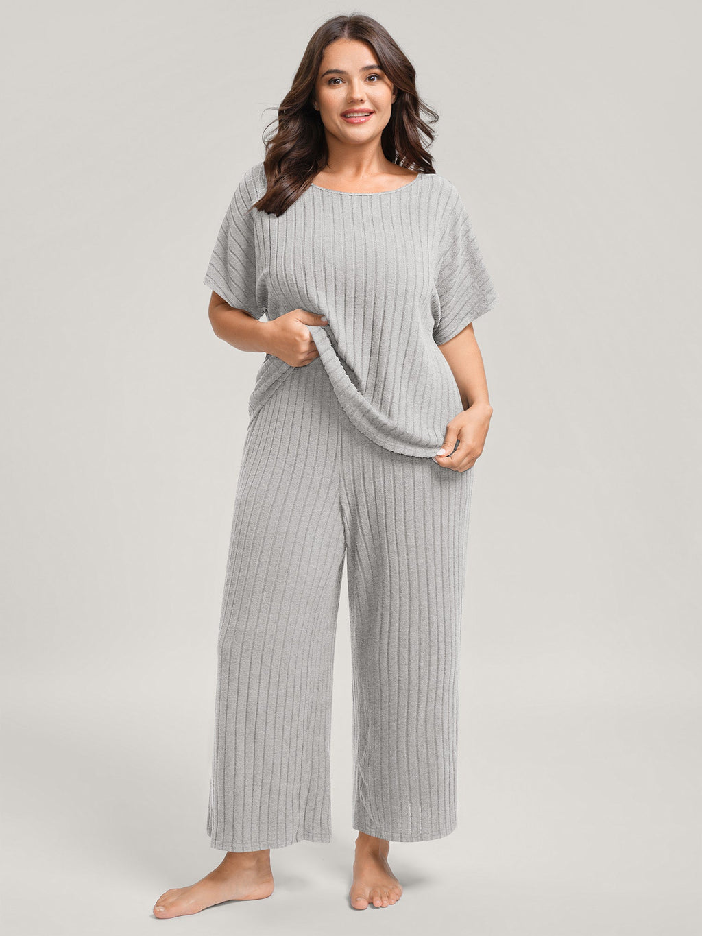 Stretchy Pit Strip Solid Loungewear Set