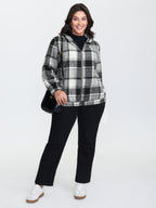 Checkered Pattern Lined Faux Fur Zipper Hoodie