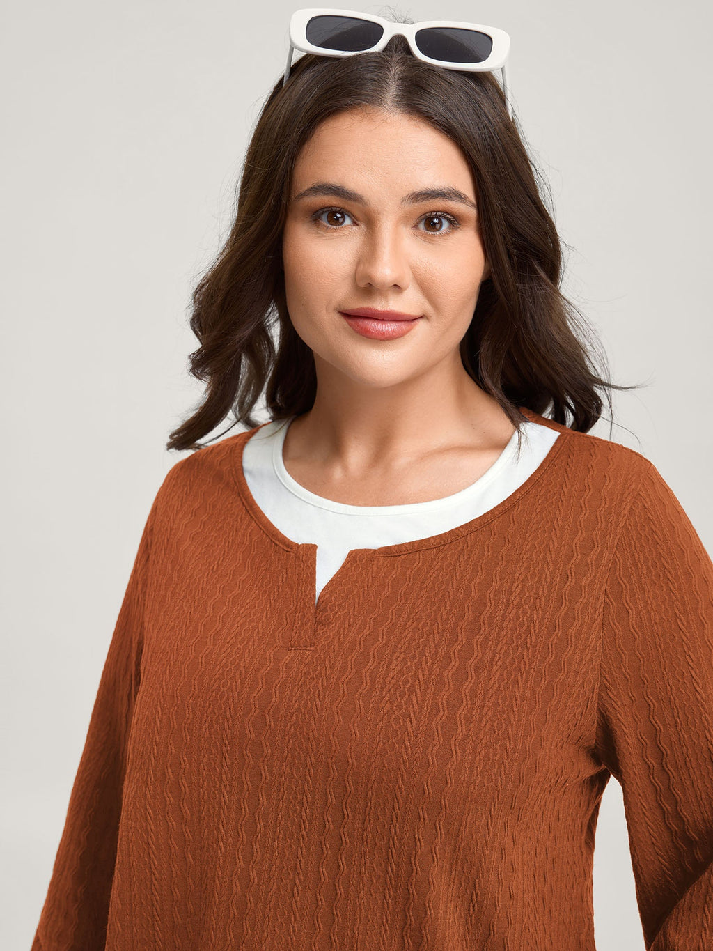 Textured Spliced Round Neck Solid T-Shirt