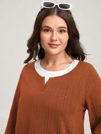 Textured Spliced Round Neck Solid T-Shirt