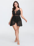Lace Sheer Deep V-Neck Ruffled Sleep Dress