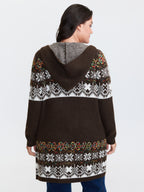 Boho Print Jacquard Hooded Knit Cardigan