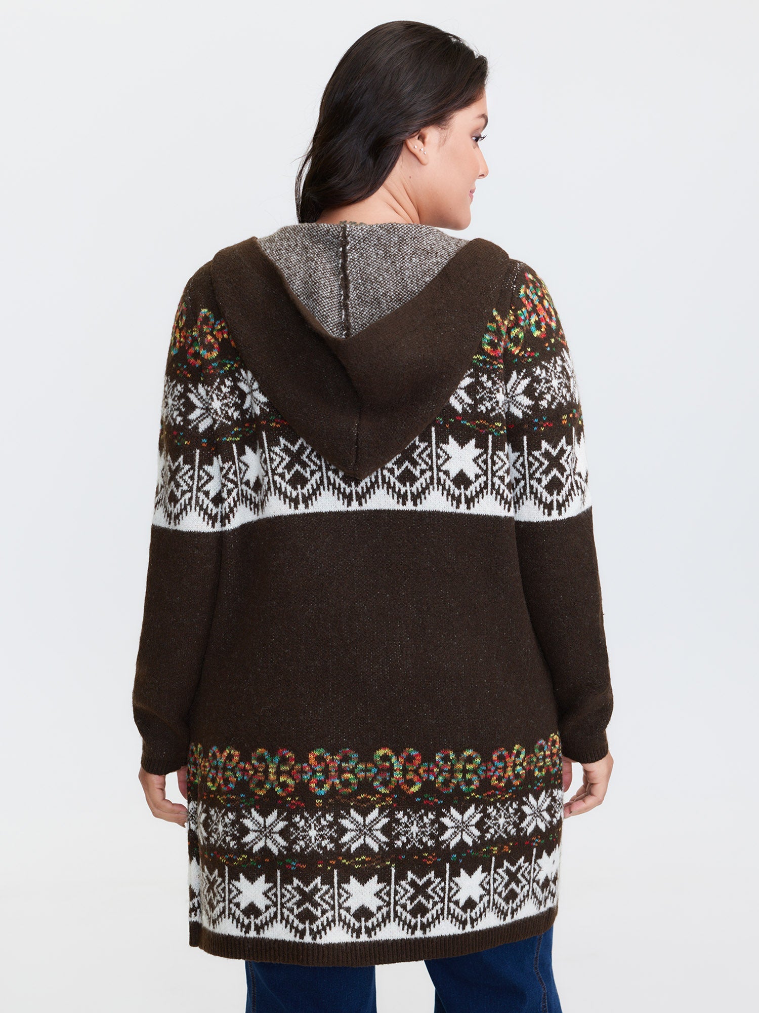 Boho Print Jacquard Hooded Knit Cardigan