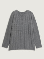 Cable Knit Round Neck Button Knit Cardigan