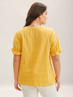 Cotton Square Neck Ruffled Sleeve Shirt