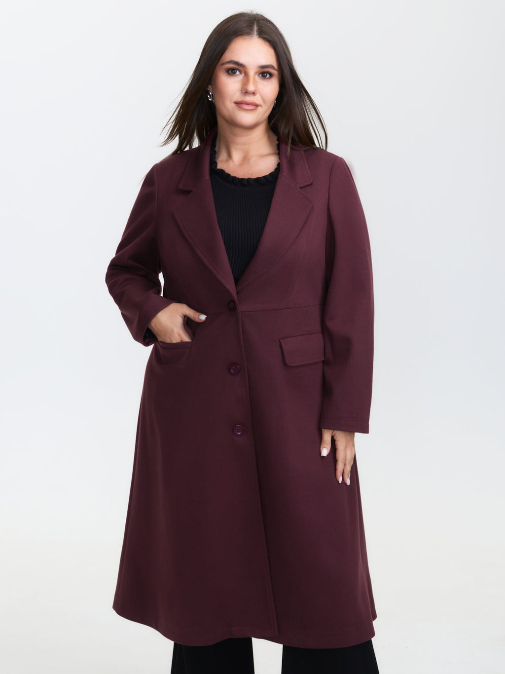 Solid Three Button Flared Coat