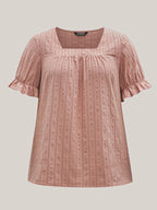 Cotton Square Neck Ruffled Sleeve Shirt