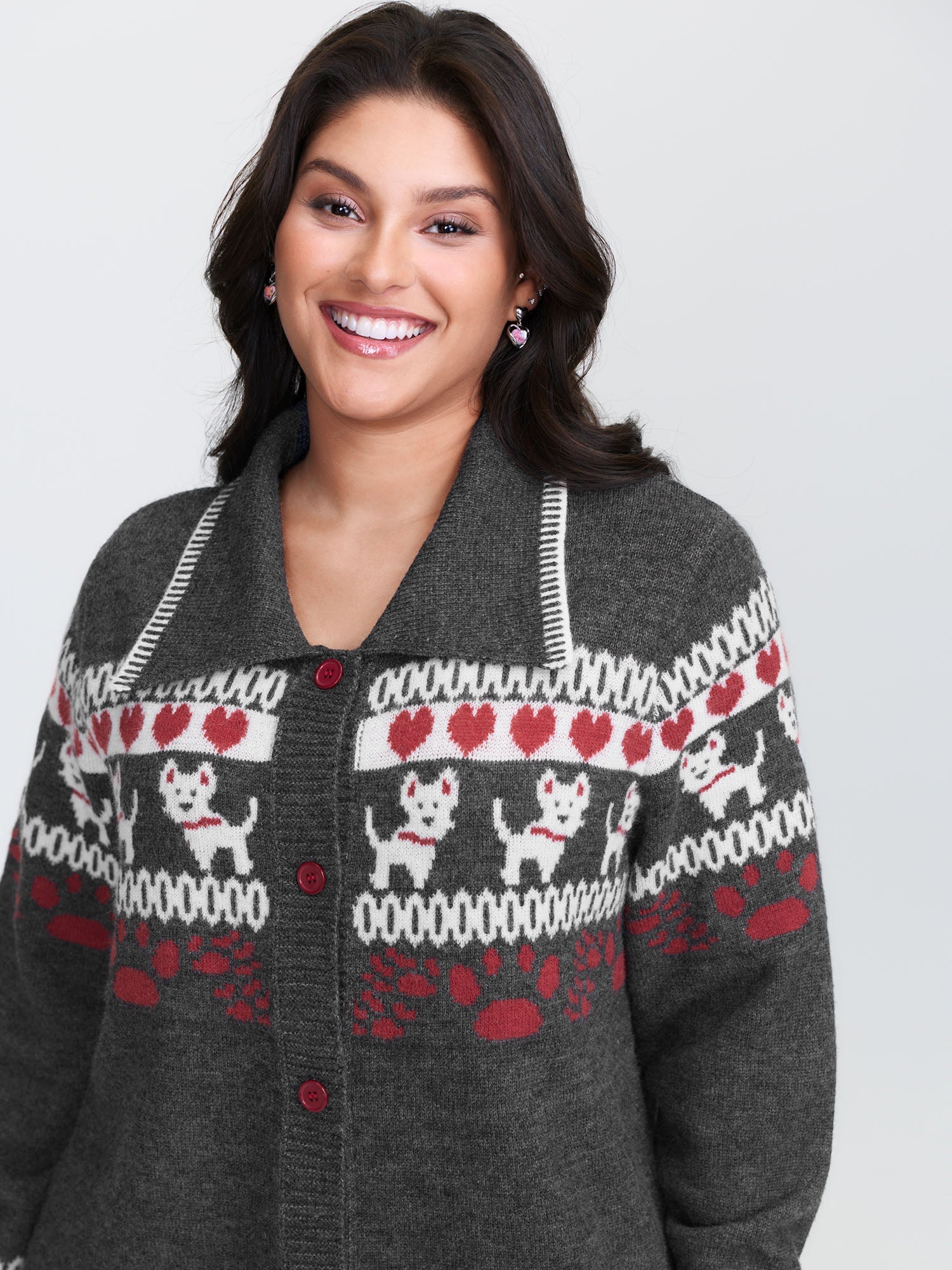 Animal Print Jacquard Polo Collar Knit Cardigan