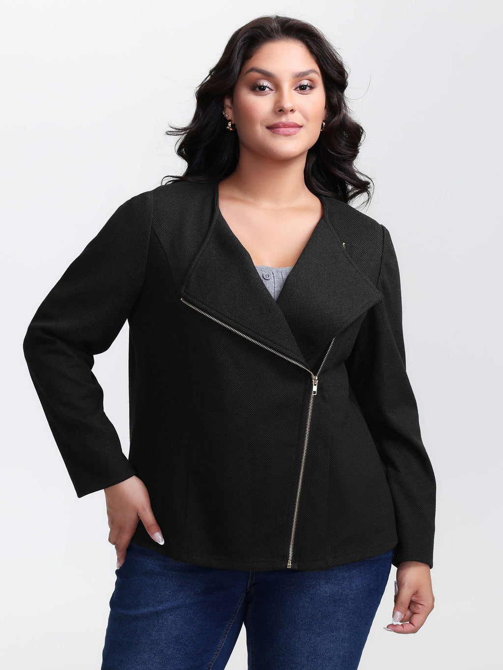 Asymmetrical Zipper Solid Jacket