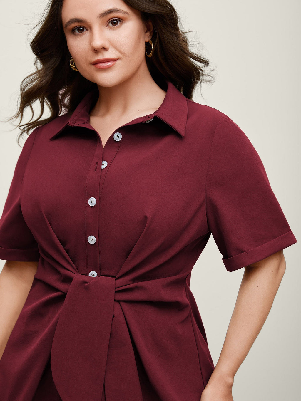 Knotted Front Asymmetrical Hem Blouse