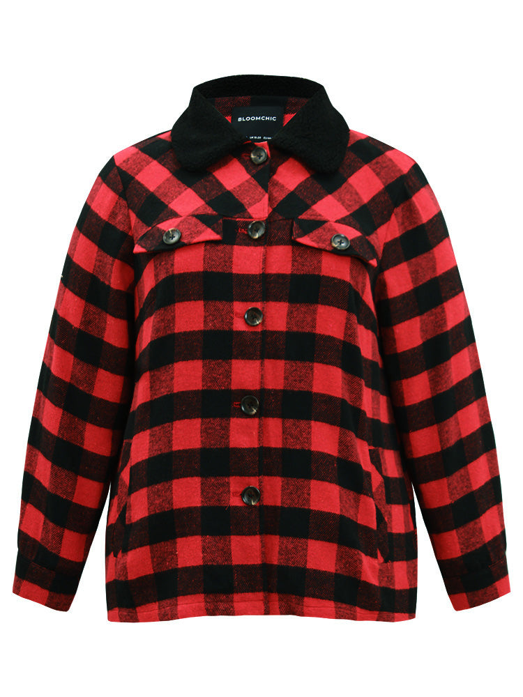 Plaid Button Through Patchwork Contrast Shacket