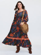 Colorful Floral Print Waistband Maxi Dress