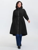 Drawstring Pockets Zipper Long Coat