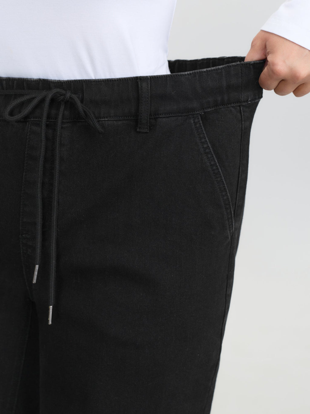 Stretchy Pull-On Drawstring Waist Wide-Leg Jeans