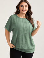 Eyelet Trim Stretchy Textured Plain Top