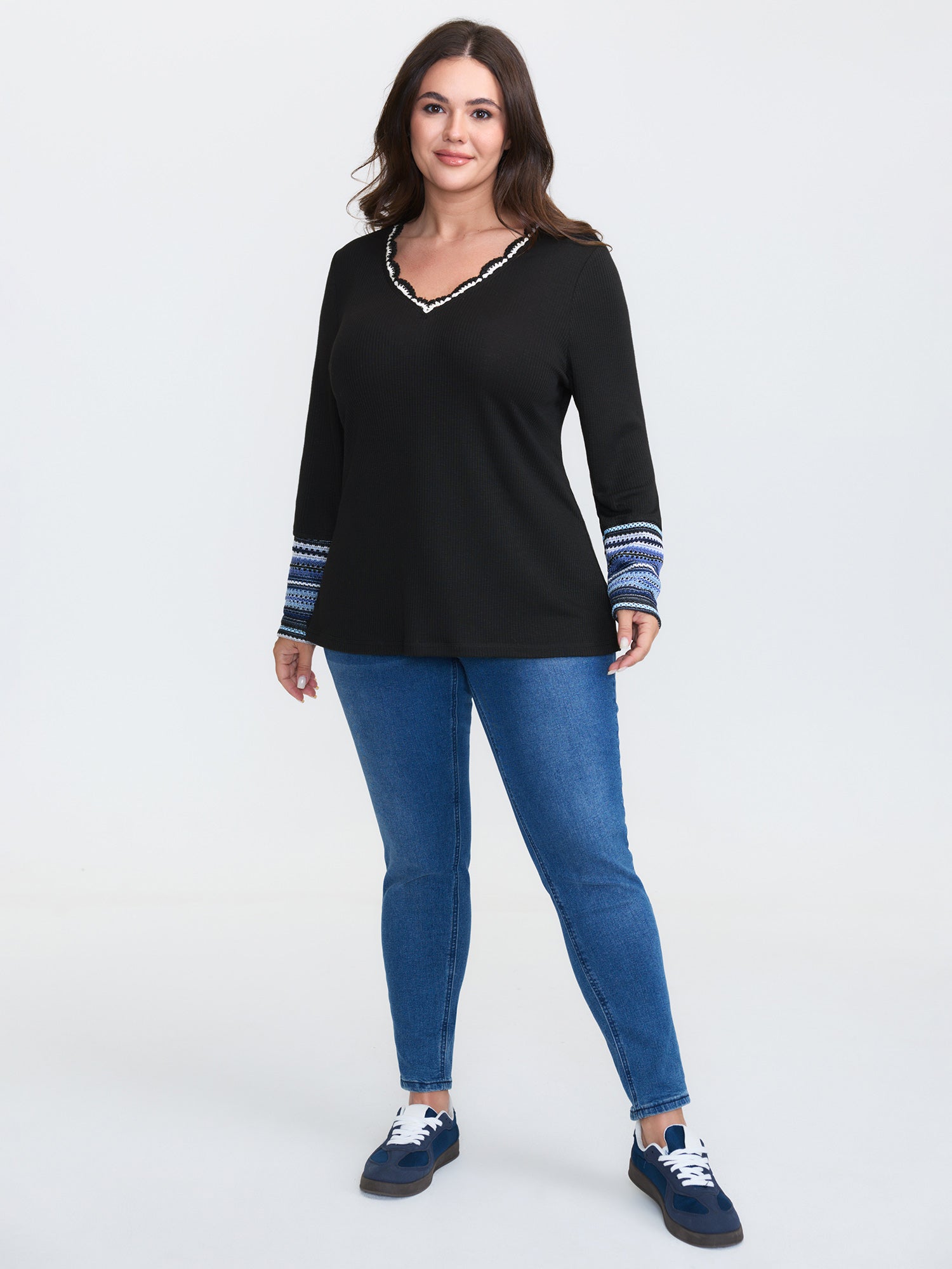 Textured Stripe Contrast Stretchy T-Shirt