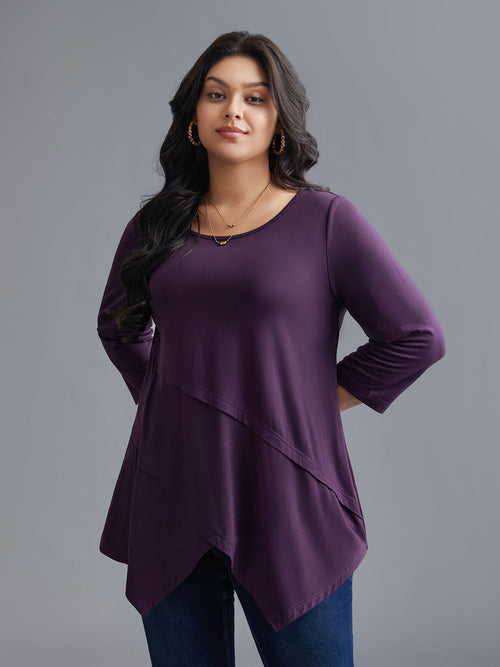 Asymmetrical Hem Overlap Long T-shirt