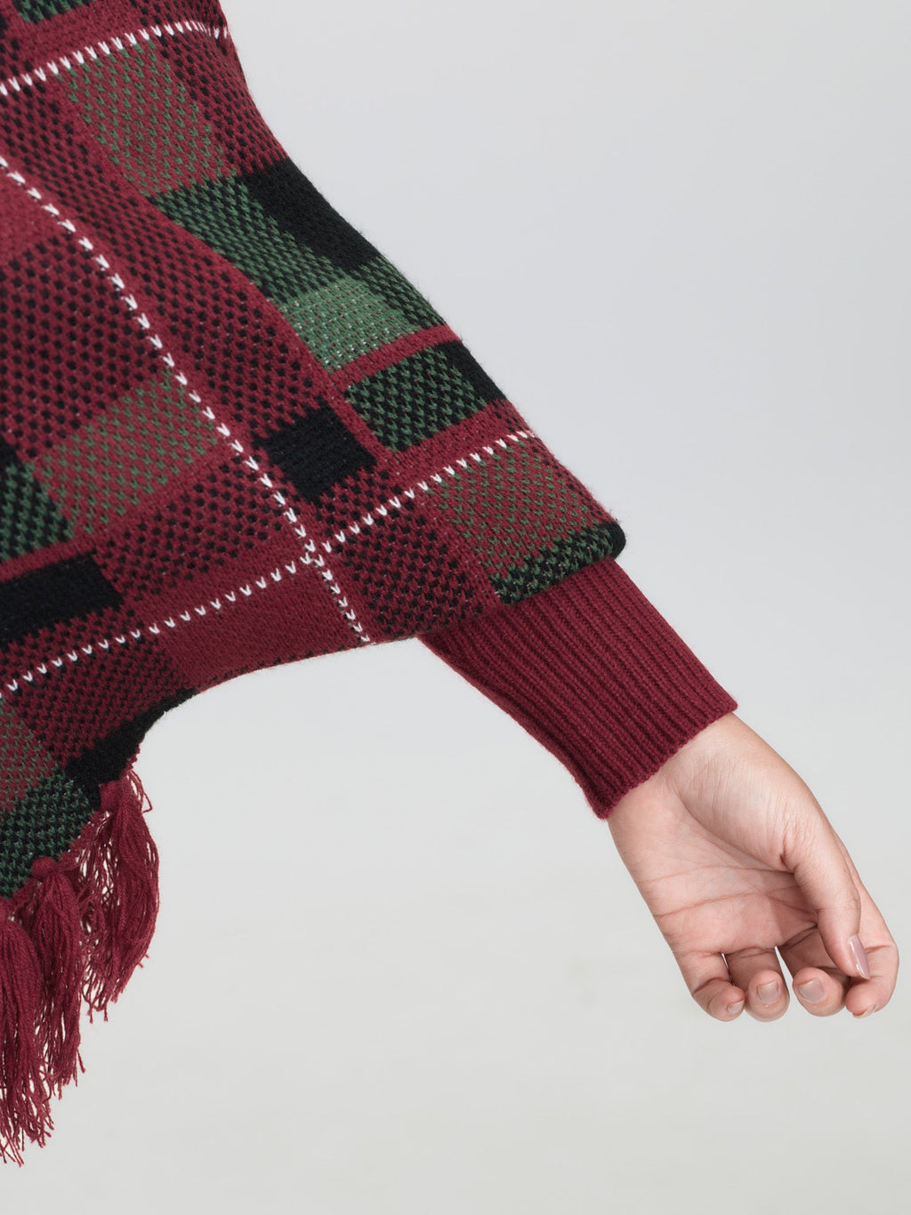 Holiday Plaid Turtleneck Fringe Hem Pullover